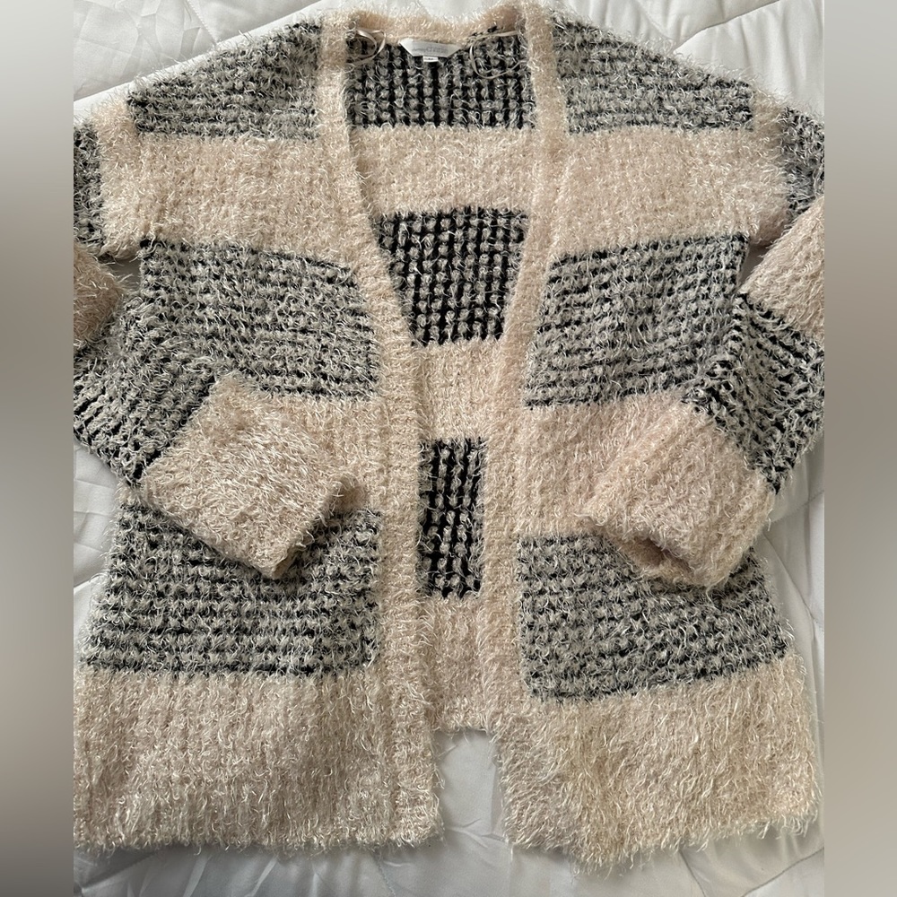 Charming Charlie Striped Eyelash Fuzzy Open Cardi… - image 5